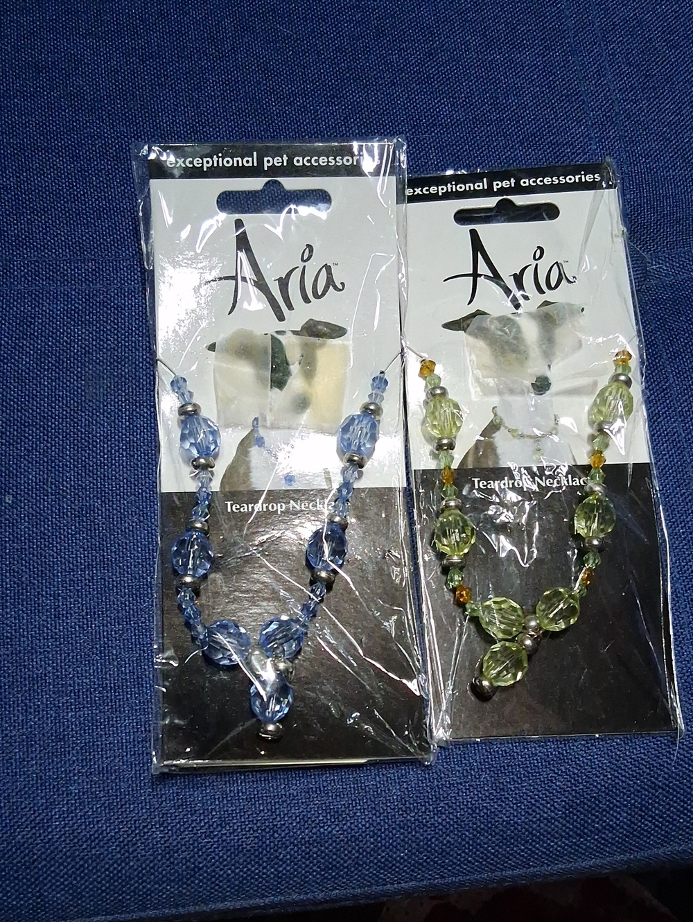Aria Beaded Teardrop Pet Necklaces in Blue and Light Green